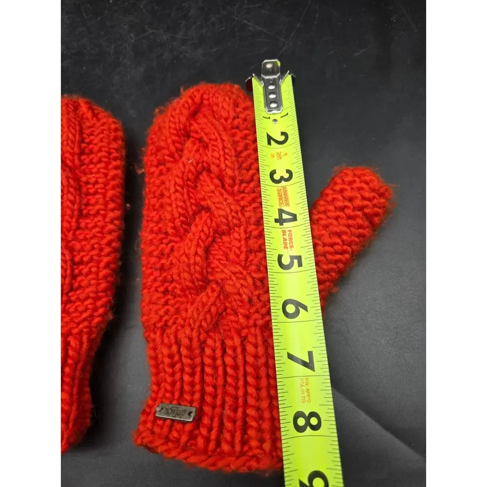DeLux Cable Knit Wool Mittens Red Lined Womens Nepal Winter Gloves